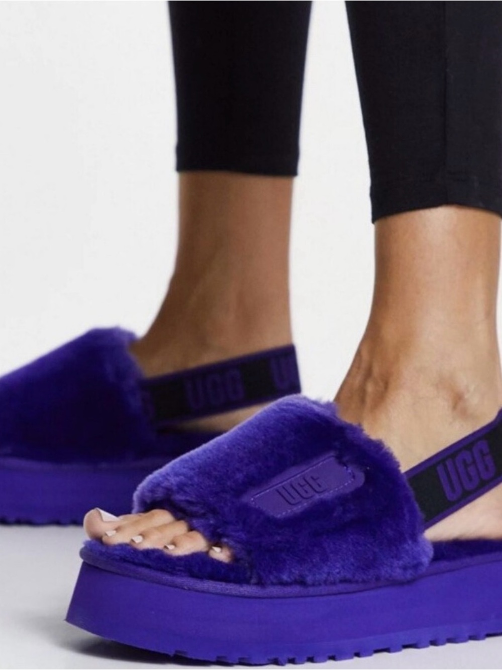 UGG Violet Plush Platform Slide Sandals New